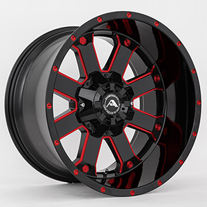 American Offroad A108 Gloss Black W Red Milled Spokes Wheel