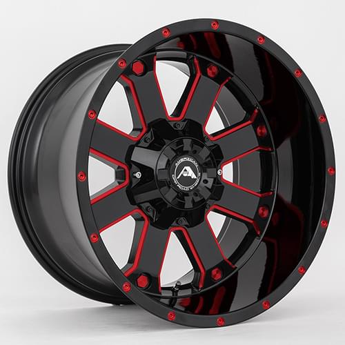 American Offroad A108 Gloss Black W/ Red Milled Spokes Photo